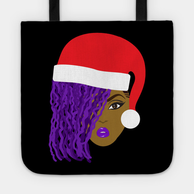 Purple Locs Santa Hat Black Girl Natural Hair Locs Tote