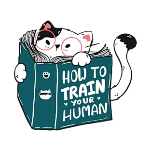 How to Train Your Human Funny Cat Reading Book T-Shirt