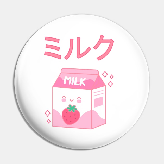 Japanese Aesthetics Kawaii Strawberry Milk Shake (White Background) Pin by Luluca Shirts