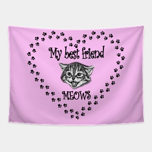 My Best Friend Meows Cute Kitten and Paws Heart Tapestry