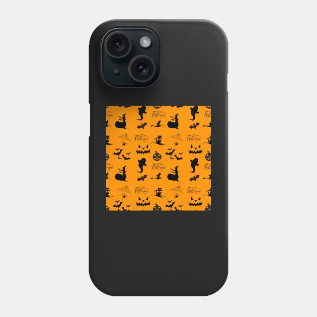 Halloween Pattern on  orange background Phone Case by Tee's Tees