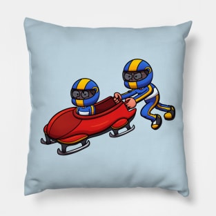 Boy And Girl With Bobsleigh Pillow