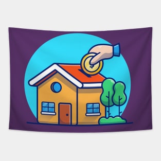House With Hand And Gold Coin Cartoon Tapestry