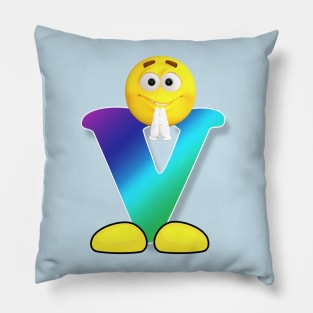 Letter V Alphabet Smiley Monogram Face Emoji Shirt for Men Women Kids Pillow