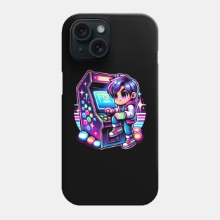 Chibi Boy Retro Neon 80s Video Gamer Cute Phone Case