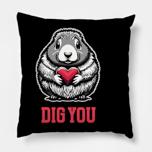 Prairie Dog Dig You Holding a heart Cute Valentines Day Pillow