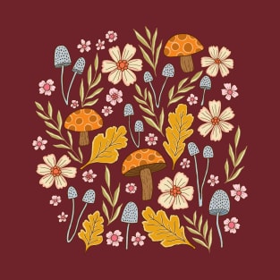 Forest fungi and flora - Brown T-Shirt