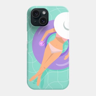 Woman floating on rubber ring with cocktail in her hand Phone Case