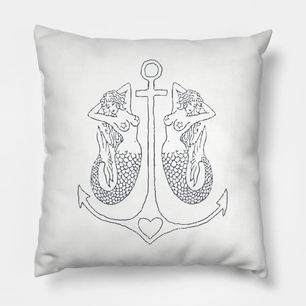 Anchor Mermaids (On Light) Pillow by Goldquills