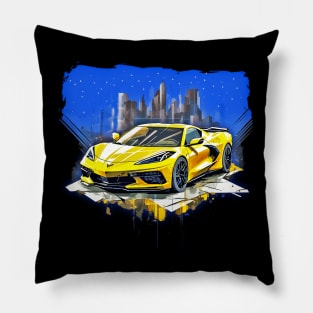 C8 Corvette Sports car supercar race car yellow for boys for men Pillow