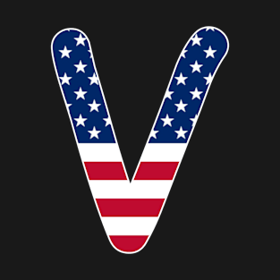 Letter V Capital Alphabet V American Flag T-Shirt