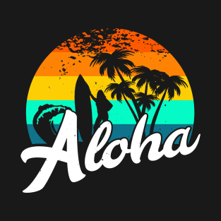 Aloha Women's Surfing Hawaii Beach Retro Surfing Hawaiian T-Shirt