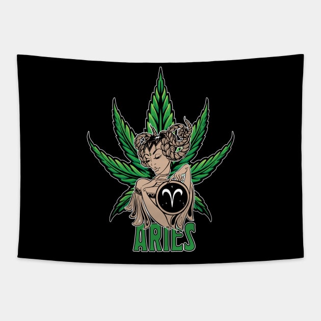 Aries Weed Shirt, Zodiac Cannabis, Aries Marijuana Shirt, Aries Gift, Aries Zodiac tee, Aries tee, zodiac birthday gift Tapestry by Moon Phase Design