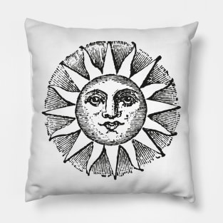 Sun Face | Sun with Face | Vintage Style Sun Illustration | Pillow