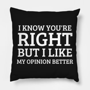 I know you're right but i  like my opinion better Pillow