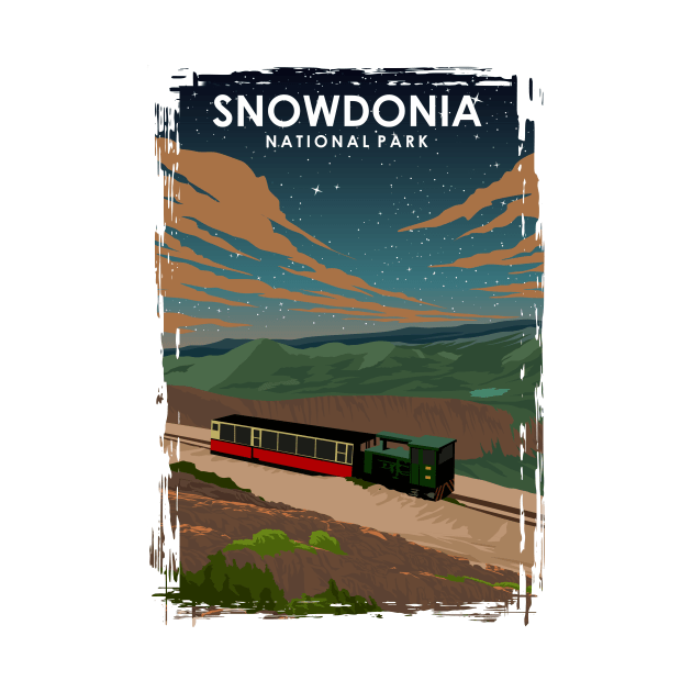 Snowdonia National Park Wales UK Travel Poster at Night by jornvanhezik