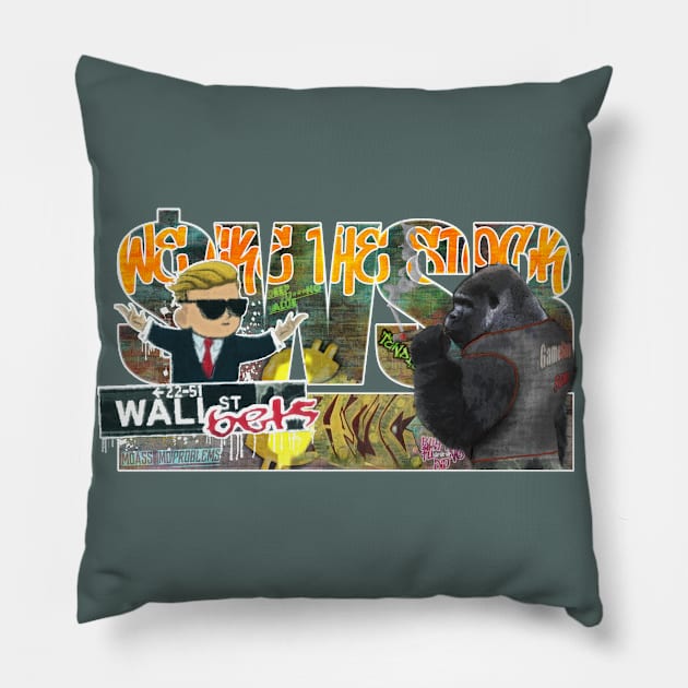 smoking ape - we like the stock - buy the dip - wall street bets graffiti Pillow by Pixel-High