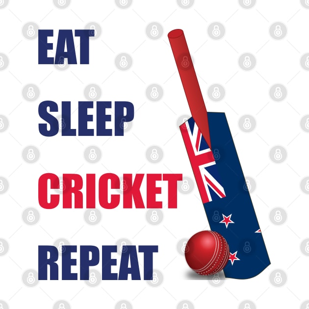 Eat Sleep Cricket Repeat New Zealand Flag Cricket Bat. by DPattonPD