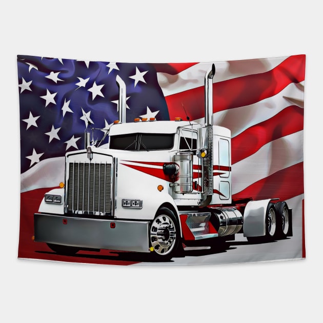 Kenworth Truck and The American Flag Tapestry by GasAut0s