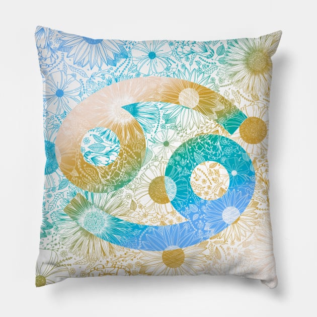 Cancer Zodiac Astrology Floral Star Sign Pillow by HofDraws