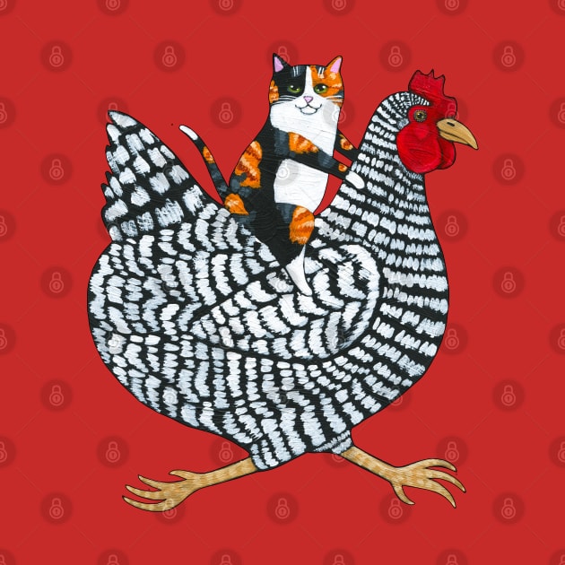 Calico Cat Chicken Ride by KilkennyCat Art