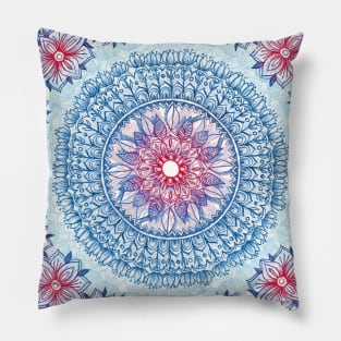 Red, Blue & White Floral Medallion Pillow