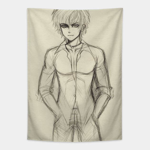 Sketch of a handsome boy Tapestry by alien3287