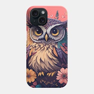 Cute Owl Surrounded by Flowers Phone Case