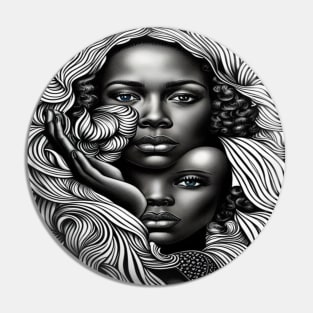 Black & White Abstract African American Women Pin