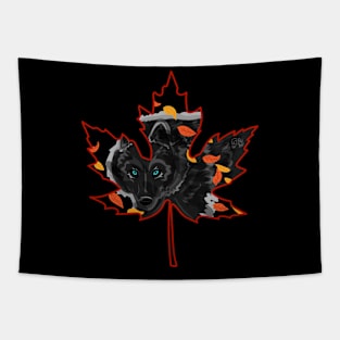 Black Wolf in Maple Leaf "October Wolf" Tapestry