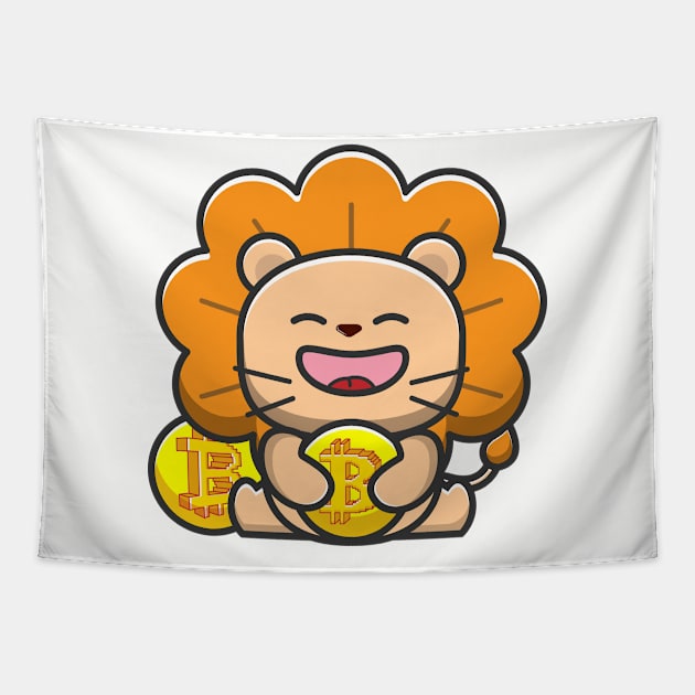lion huging bitcoin Tapestry by fflat hds
