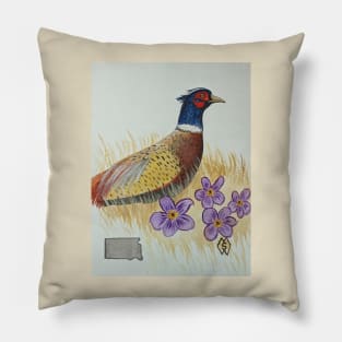 South Dakota state bird & flower, the pheasant and American pasque Pillow