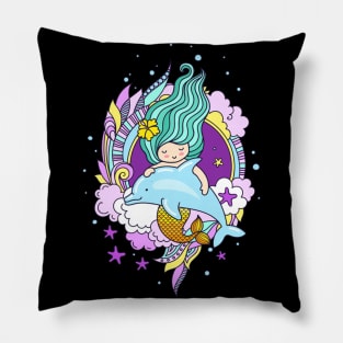 Cute Happy Mermaid Lover - Girly Cute Funny Design Pillow