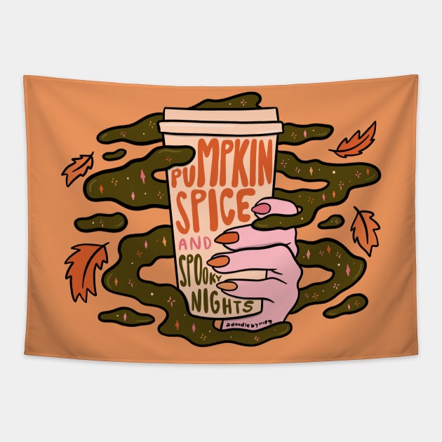 Pumpkin Spice and Spooky Nights Tapestry by Doodle by Meg