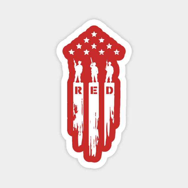 RED Remember Everyone Deployed Three Soldiers White Print Magnet by Pufahl