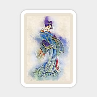 Beautiful Geisha / Vintage Watercolor Hokusai japanese art style from Edo period Magnet