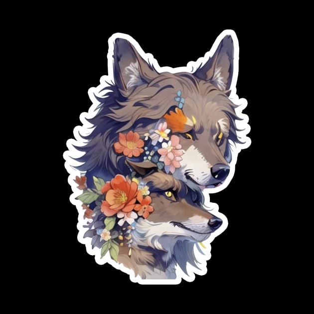 Lone Wolf With Flowers by LycheeDesign