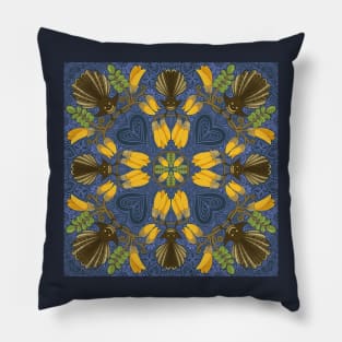 Fantail & Kowhai - night sky Pillow