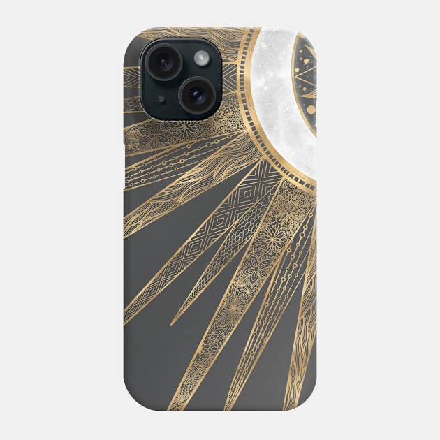 Elegant Gold Doodles Sun Moon Mandala Design Phone Case by NdesignTrend