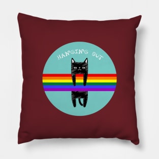 LGBT Rainbow Flag Hanging Out Cat Pillow