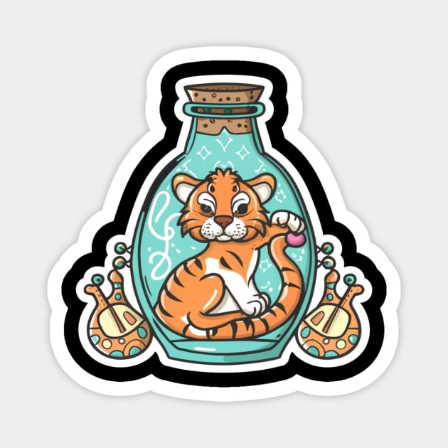 Cute Baby Tiger in a Genie Bottle art Magnet by joolsd1@gmail.com