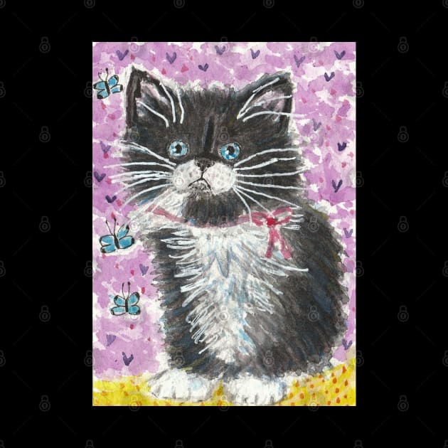 cute kitten cat butterflies by SamsArtworks