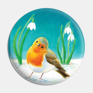 Red Robin in Winter Illustration Pin