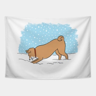 Shiba Inu Snow Holiday Tapestry