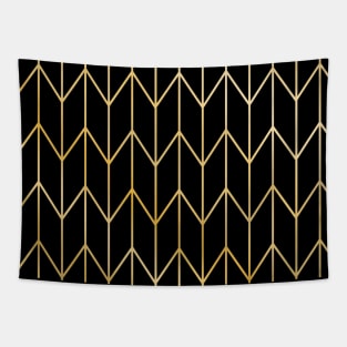 Black And Gold Geometric Chevron Pattern Tapestry