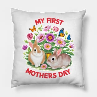 My first mothers day bunnies and flowers fun print shirt 2 Pillow