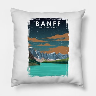 Banff National Park Vintage Minimal Retro Travel Poster at Night Pillow