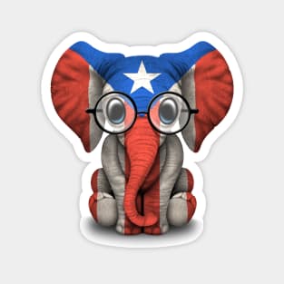Baby Elephant with Glasses and Puerto Rican Flag Magnet
