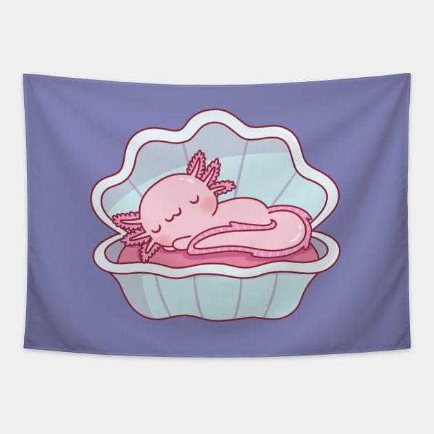 Cute Axolotl Sleeping In A Seashell Tapestry by rustydoodle