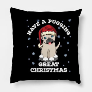 Christmas cute pug dog with santa hat Pillow